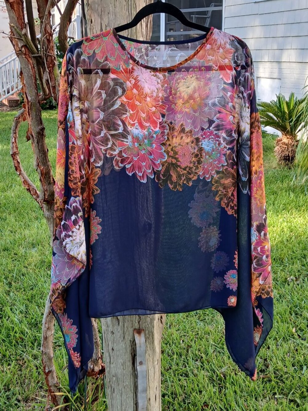 Colorful Sheer Chiffon Poncho Batwing Tunic Caftan Fall Floral One Size